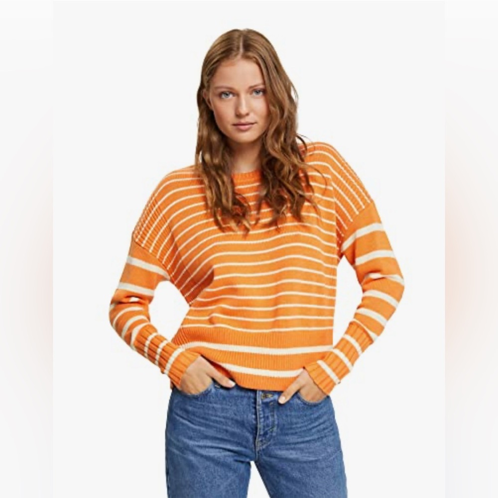 ESPRIT orange/white striped knit sweater (size M)